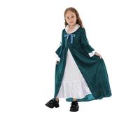 Costume Vampire Enfant,Robe médiévale pour Filles, Robe Longue française, Costume élégant pour fête d'halloween, Tenue Formelle (Dark Green, 10-12 Years)