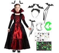 Costume Vampire Fille,Vampire Enfant Jupe Noire et Rouge,Déguisement Vampire Enfant,Déguisement de Vampire Gothique Filles,Costume de Déguisement pour Halloween Costume Théâtre Fête Carnaval (1.5m)