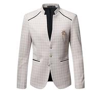 Costume Veste Homme Slim Fit Impression Stand-Up Collar Blazer Veste Homme Urbain Décoration De Poche Casual Veste Homme Performances Style Britannique Manches Longues Veste Homme D-Khaki XL