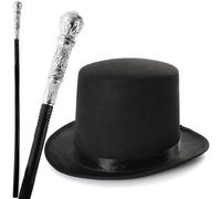 Costume victorien pour adulte - Chapeau haut-de-forme et canne argentée - Fête, Semaine mondiale du livre, kit d'Halloween, costume de maître de bague