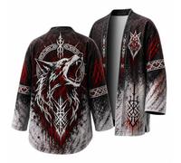 Costume Viking Homme Pull Loup Vintage sans Capuche Sweatshirt avec Pull Celtique 3D Motif Chimiser à Manches Longues Style Gothique DéContractéE MéDiéVal Grande Taille Chic