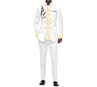 Costumes Africains pour Hommes Chemises Et Pantalons Brodés Dashiki Ensemble 2 Pièces Vêtements Traditionnels Costume Formel Costume Tribal De Mode pour Fête De Mariage(3,L)