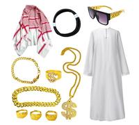 Costumes arabes Sheik Robe - Costumes Mens | Costume Sheik | Kit de robe blanc arabe masculin | Costume arabe des costumes arabes pour hommes | ACCESSOIRES DE COSPlay de texture fine pour les fêtes d'