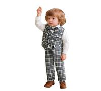 Costumes de Bébé Garçon Baptême Tenue Mariage Parti Bebe pour Cérémonie Ensemble Gilet + Pantalon Vêtement Ensembles Trois Pièces Élégant, Gilet Formel à Carreaux Gentleman (Grey, 3-4 Years)