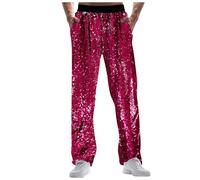 Costumes de carnaval pour homme - Pantalon décontracté à paillettes - Pantalon large - Festival - Mode commerce extérieur - Pantalon ample et confortable, Rose, XXL