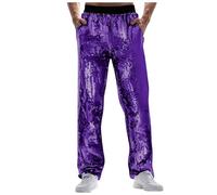 Costumes de carnaval pour homme - Pantalon décontracté à paillettes - Pantalon large - Festival - Mode commerce extérieur - Pantalon ample et confortable, lilas, L