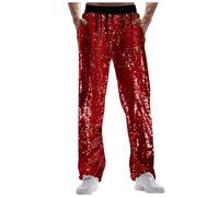 Costumes de carnaval pour homme - Pantalon décontracté à paillettes - Pantalon large - Festival - Mode commerce extérieur - Pantalon ample et confortable, rouge, S