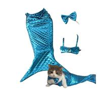Costumes de Chiot sirène, Tenue de Chiot sirène - Costume de Cosplay pour Chien avec Bandeau à nœud et Haut à col Licou - Tenue de Chaton pour et Chat, Accessoires Photo créatifs Amusants