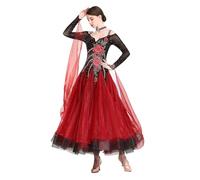 Costumes De Compétition De Salle De Bal sans Bretelles Broderie Valse Tango Danse Robes Robe De Danse De Performance Moderne Maille Épissure Salsa Vêtements De Danse,Rouge,L
