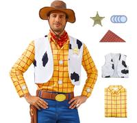Costumes de Cosplay pour Anime Woody, Cowboy Adulte, Chemise Woody, Gilet, Foulard, Badge de shérif, Ensemble pour Hommes, Tenues d'halloween 3XL
