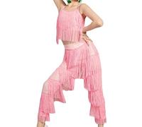 Costumes De Danse Latine pour Enfants, Robe À Franges Et Pantalons À Paillettes pour Filles Tenue De Scène pour Enfants Salsa Samba,C,120