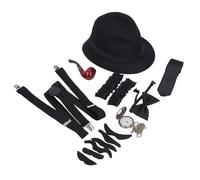 Costumes de Grand-père, une Robe Intemporelle des 20 Accessoires Grand-père Placés avec Matrete Hat la Pipe Barita la Cravate Fête pour les Fêtes (BLACK)