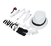 Costumes de Grand-père, une Robe Intemporelle des 20 Accessoires Grand-père Placés avec Matrete Hat la Pipe Barita la Cravate Fête pour les Fêtes (WHITE)