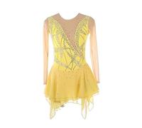 Costumes De Justaucorps De Patinage pour Femmes Jaune Généreux Simple Robes De Compétition De Patinage sur Glace pour Filles Brillant Jupe De Danse De Gymnastique Fait Main,Jaune,5/8