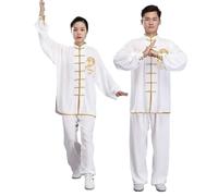 Costumes de Kung Fu, uniforme d'exercice Dragon, vêtements Tai Chi à manches longues, Taiji folklorique traditionnel, marche en plein air, Sports du matin pour Tai Chi, Arts Martiaux(White,XL)