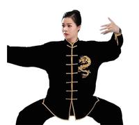 Costumes de Kung Fu, uniforme d'exercice Dragon, vêtements Tai Chi à manches longues, Taiji folklorique traditionnel, marche en plein air, Sports du matin pour Tai Chi, Arts Martiaux(Black,XXL)