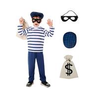 Costumes de la journée mondiale du livre pour garçons, costume de personnage de livre, voleur Bill, chemise rayée, masque pour les yeux, sac swag, voleur, semaine du livre, déguisement