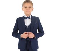 Costumes de Mariage Slim Fit pour garçon, Ensemble Complet de 8 pièces texturées à Chevrons en Bleu français Indigo Taille 5 années