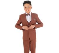 Costumes de Mariage Slim Fit pour garçon, Ensemble Complet de 8 pièces texturées à Chevrons en Brun Cannelle Taille 14 années