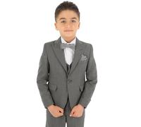 Costumes de Mariage Slim Fit pour garçon, Ensemble Complet de 8 pièces texturées à Chevrons en Grise Taille 9 années