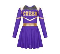 Costumes de pom-pom child for enfants, uniforme, robe danse à manches longues avec fleurs la main, couvre-chef, chaussettes rayées for représentation sur scène(Purple,6)