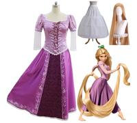 Costumes de princesse à cheveux longs pour femmes, raiponce emmêlée, Costume de Cosplay, uniforme de carnaval pour adultes, Costumes d'halloween Dress and Wig