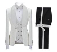Costumes De Smoking 3 PièCes pour Hommes, en Jacquard Floral, avec Col ChâLe, pour Le Mariage, avec Blazer pour Le Bal De Fin D'AnnéE (Blanc,TTG)
