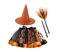 Costumes de sorcières Chapeau de jupe tutu - Costumes d'Halloween | Chapeau de sorcières | 3pcs Set Girls Halloween Witch Tutu Jupe Cosplay Costume Jirts avec Hatt et Broom pour le festival de fête