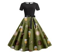 Costumes Deguisement Oktoberfest - Robe Dirndl pour Femme Midi Oktoberfest Robe Cocktai Robe Courte Fête de La Bière Tenue Bavaroise Femme Festival ÉLégante Robe Dirndl 3 pièces Robe Dirndl