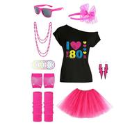 Costumes des années 80 pour femmes,Costumes des années 80 pour femmes - T-shirt Costume des années 80,Accessoires de costume de tenue des années 80, haut à épaules dénudées, vêtements de costume de co
