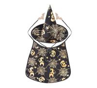 Costumes d'Halloween pour animaux de compagnie, cape, costume de chat d'Halloween - Cape et chapeau | Chapeau/cape avec motif toile d'araignée, cape, chapeau, cape de vampire pour chats, vêtements de