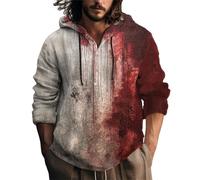 Costumes d'Halloween pour homme avec capuche en lin et coton à manches longues avec bouton 1/4, Sweats à capuche Halloween Red3 pour hommes, 3XL