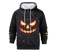 Costumes d'Halloween pour homme avec capuche visage de citrouille avec poche, sweatshirts effrayants à capuche à manches longues, gris, 3XL