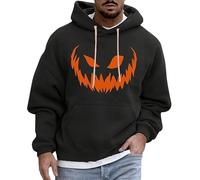 Costumes d'Halloween pour homme avec imprimé visage de citrouille avec poche à manches longues pull à capuche tops sweatshirts chemises, Noir , XL