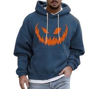 Costumes d'Halloween pour homme avec imprimé visage de citrouille avec poche à manches longues pull à capuche tops sweatshirts chemises, bleu marine, 5XL