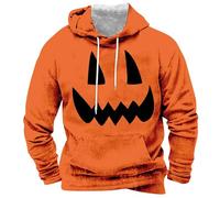 Costumes d'Halloween pour homme avec imprimé visage de citrouille avec poche, chemises à manches longues, sweatshirts décontractés, Orange 1, XL