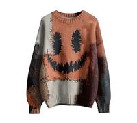 Costumes d'Halloween pour homme avec motif tête de citrouille patchwork cousu tricot à capuche 2025 sweatshirts effrayants pulls hauts, Orange, 5XL
