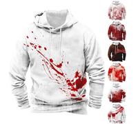 Costumes d'Halloween pour hommes à capuche sanglant effrayant sang chemise à capuche poches automne manches longues pull tops, Sweats à capuche Halloween Red3 pour hommes, 3XL