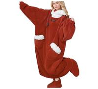 Costumes d'halloween pour Hommes Adultes Autumn and Winter Santa Robes Cute Thickened Warm Coral Velvet Home Wear Hooded Robes Adult Men and Women with The Same Hooded Déguisement Cosplay(Red,XXL)