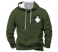 Costumes d'Halloween pour hommes avec imprimé fantôme, chauve-souris, poche à capuche, manches longues, chemises graphiques, sweatshirts hauts, Sweats à capuche d'Halloween verts pour hommes, XXL