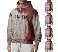 Costumes d'Halloween pour hommes Bloody I'm Ok Hoodies 2025 Fall Funny Blood Sweat à capuche avec poche et manches longues, Rust Red5 Sweat à capuche Halloween pour homme, XL