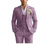 Costumes en Lin pour Hommes 3 pièces, Coupe Slim, Smoking pour Hommes, Mariage, Plage, Affaire Formelle, Ensemble Complet pour marié, Bal de Promo, Violet poussiéreux, Taille S