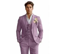 Costumes en lin pour hommes 3 pièces, coupe slim, smoking pour hommes, mariage, plage, vêtements formels d'affaires pour marié, bal, ensemble complet, violet poussiéreux, Taille 3XL