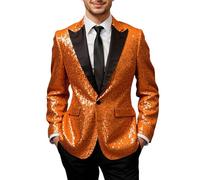 Costumes Et Vestes Homme,Veste De Smoking éLéGante Et CintréE IdéAle Pour Les SoiréEs Les Mariages Et Les CéRéMonies Un Smoking Moderne Et Raffiné Orné De Paillettes Scintillantes (Orange, 5Xl)