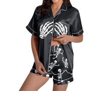 Costumes Halloween Femme Tenue Deux Pièces Douce Pyjama Vacances Satin Boutonné Classique Pyjamas Confortable Fêtes Nuits Confortables Relaxantes Soirée Entre Amies
