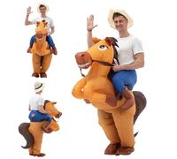 Costumes Halloween gonflables, costume gonflable Cowboy adulte Costume de cheval drôle de dessin portable Costume de soufflage résistant à la déchirure avec souffleur d'air pour hommes Femmes Hallowe