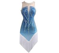 Costumes Latine Sans Manches Robes Salsa pour Femmes Jupe Tango à Franges | Dégradé Spectacle Compétition Entraînement Col Rond Brillant Raffiné
