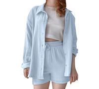 Costumes Pantalons Pour Filles Avec Veste Girls Outfits Set Casual Summer Fall Outfit Shirt Shorts Set For Kids Toddler Girls Comfortable Pure Color Loose Fit Daily Wear School (Light Blue, 7-8 Years)