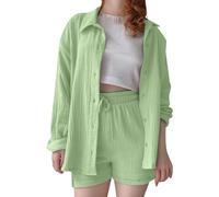 Costumes Pantalons pour Filles avec Veste Girls Outfits Set Casual Summer Fall Outfit Shirt Shorts Set for Kids Toddler Girls Comfortable Pure Color Loose Fit Daily Wear (Light Green, 7-8 Years)