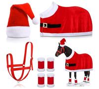 Costumes pour Chevaux à Porter Costume de Cheval Rouge avec Couvre-Jambes de Chapeau Père Noël, Selle et Licou pour Les fêtes d'hiver, Costumes défilés, Costume Selle Cheval, Couvre-jamb